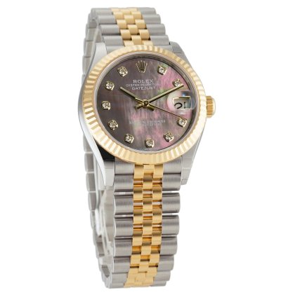 Rolex Datejust 31 31mm Steel And 18k Yellow Gold Black Mother-of-pearl Diamond Dial Jubilee Bracelet