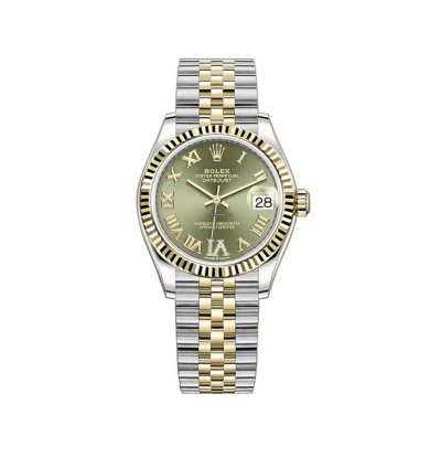 Rolex Datejust 31 31mm Steel And 18k Yellow Gold Olive Green Roman Diamond Dial Jubilee Bracelet
