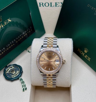 Rolex Datejust 31 Champagne Index Dial Two Tone Yellow Gold Diamond Bezel Jubilee Bracelet