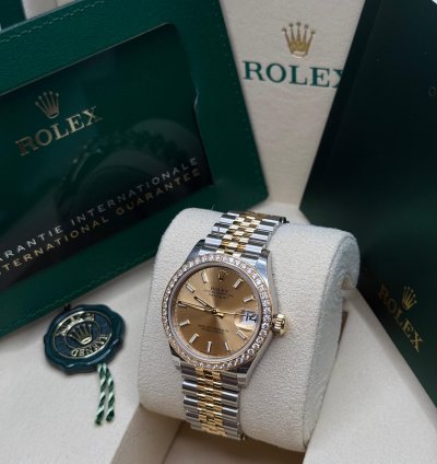 Rolex Datejust 31 Champagne Index Dial Two Tone Yellow Gold Diamond Bezel Jubilee Bracelet