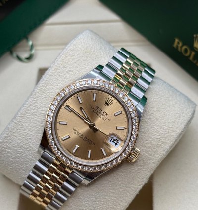 Rolex Datejust 31 Champagne Index Dial Two Tone Yellow Gold Diamond Bezel Jubilee Bracelet