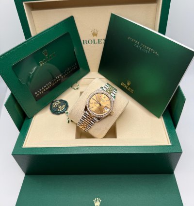 Rolex Datejust 31 Champagne Index Dial Two Tone Yellow Gold Diamond Bezel Jubilee Bracelet