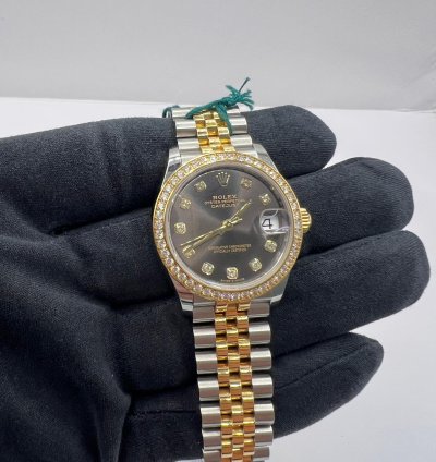 Rolex Datejust 31 Grey Diamond Dial Diamond Bezel