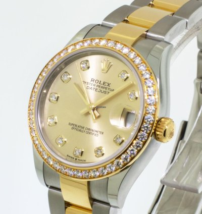 Rolex Datejust 31 Lady-datejust 31mm Yellow Gold Steel Champagne Diamond Dial Diamond Bezel 278383