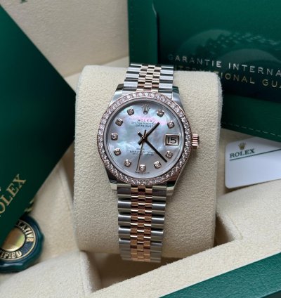 Rolex Datejust 31 New 2024 Mother Of Pearl Diamond Dial Diamond Bezel Two Tone Rose Gold Jubilee