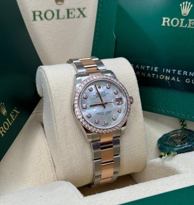 Rolex Datejust 31 New 2024 Mother Of Pearl Diamond Dial Diamond Bezel Two Tone Rose Gold Oyster