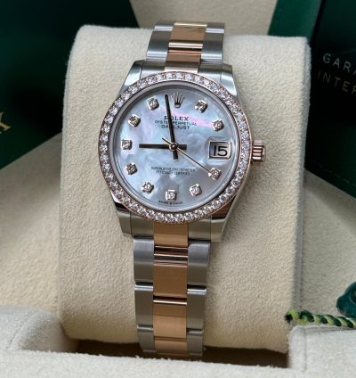 Rolex Datejust 31 New 2024 Mother Of Pearl Diamond Dial Diamond Bezel Two Tone Rose Gold Oyster