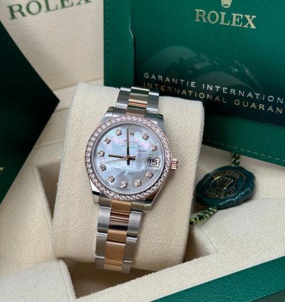 Rolex Datejust 31 New 2024 Mother Of Pearl Diamond Dial Diamond Bezel Two Tone Rose Gold Oyster