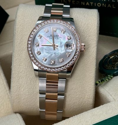 Rolex Datejust 31 New 2024 Mother Of Pearl Diamond Dial Diamond Bezel Two Tone Rose Gold Oyster