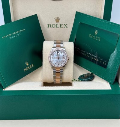 Rolex Datejust 31 New 2024 Mother Of Pearl Diamond Dial Diamond Bezel Two Tone Rose Gold Oyster