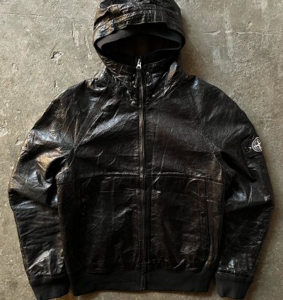 Stone Island Cast Metal Leather Hooded Jacket