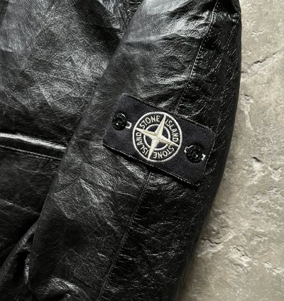 Stone Island Cast Metal Leather Hooded Jacket