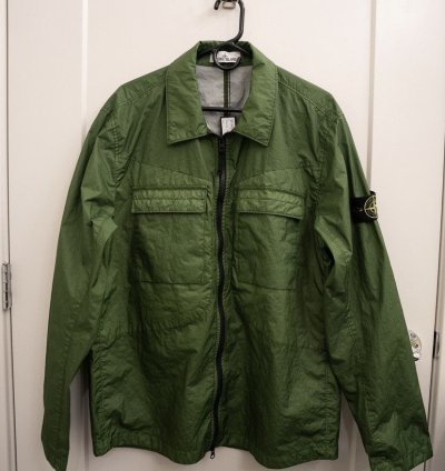 Stone Island Compass-patch Crinkled Zip-up Overshirt