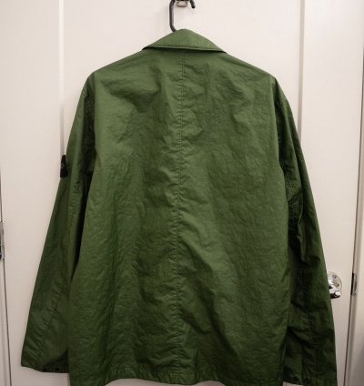 Stone Island Compass-patch Crinkled Zip-up Overshirt