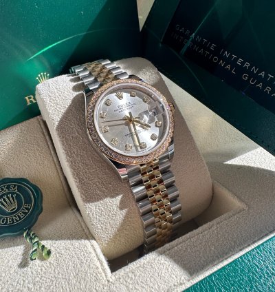 Rolex Datejust 31 New 2024 Silver Diamond Dial Diamond Bezel Two Tone Yellow Gold Jubilee