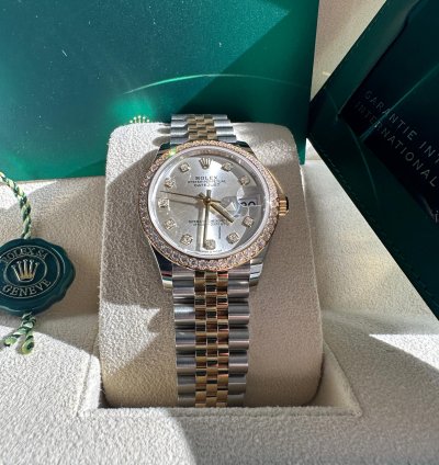 Rolex Datejust 31 New 2024 Silver Diamond Dial Diamond Bezel Two Tone Yellow Gold Jubilee