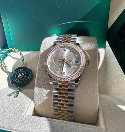 Rolex Datejust 31 New 2024 Silver Diamond Dial Diamond Bezel Two Tone Yellow Gold Jubilee
