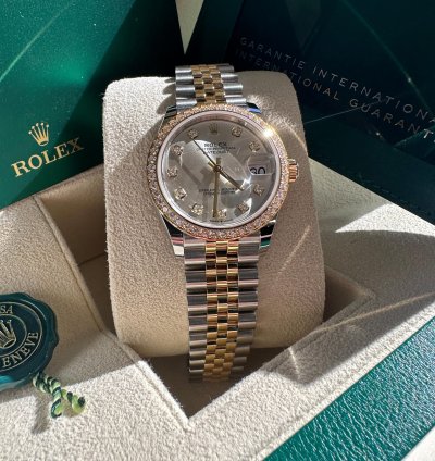 Rolex Datejust 31 New 2024 Silver Diamond Dial Diamond Bezel Two Tone Yellow Gold Jubilee