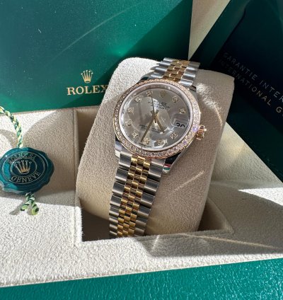 Rolex Datejust 31 New 2024 Silver Diamond Dial Diamond Bezel Two Tone Yellow Gold Jubilee
