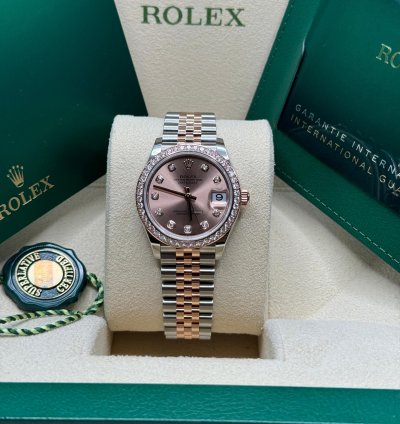 Rolex Datejust 31 New 2024 Sundust Pink Diamond Dial Diamond Bezel Two Tone Rose Gold Jubilee