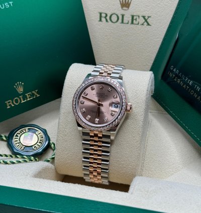 Rolex Datejust 31 New 2024 Sundust Pink Diamond Dial Diamond Bezel Two Tone Rose Gold Jubilee