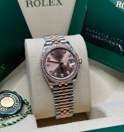 Rolex Datejust 31 New 2024 Sundust Pink Diamond Dial Diamond Bezel Two Tone Rose Gold Jubilee