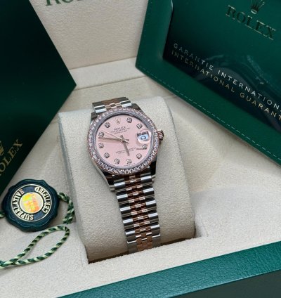 Rolex Datejust 31 New 2024 Sundust Pink Diamond Dial Diamond Bezel Two Tone Rose Gold Jubilee