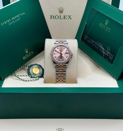 Rolex Datejust 31 New 2024 Sundust Pink Diamond Dial Diamond Bezel Two Tone Rose Gold Jubilee