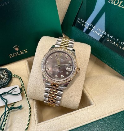 Rolex Datejust 31 New 2024 Tahitian Dark Mother Of Pearl Dial Two Tone Yellow Gold Diamond Bezel
