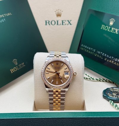 Rolex Datejust 31 New 2025 Champagne Dial Two Tone Yellow Gold Diamond Bezel Jubilee Bracelet