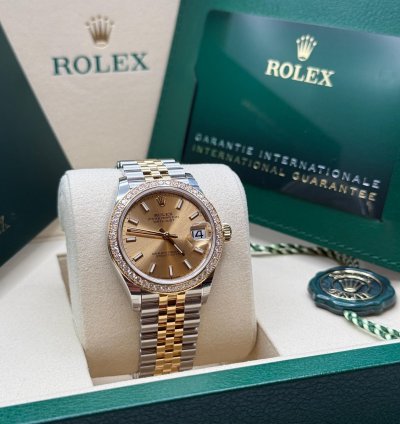 Rolex Datejust 31 New 2025 Champagne Dial Two Tone Yellow Gold Diamond Bezel Jubilee Bracelet