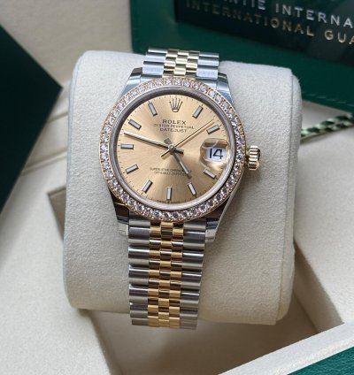 Rolex Datejust 31 New 2025 Champagne Dial Two Tone Yellow Gold Diamond Bezel Jubilee Bracelet
