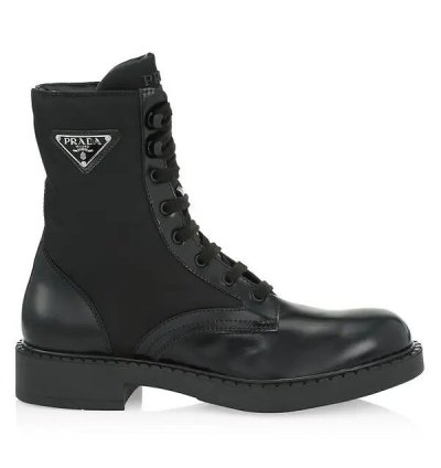 Os11x0124 Tall Mixed-media Combat Boots In Nero