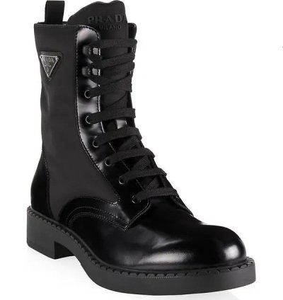 Os11x0124 Tall Mixed-media Combat Boots In Nero