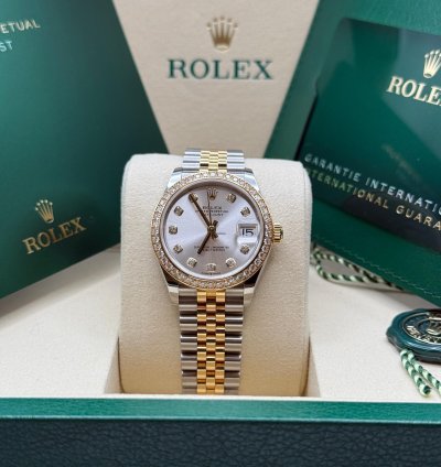 Rolex Datejust 31 New 2025 Silver Diamond Dial Diamond Bezel Two Tone Yellow Gold Jubilee