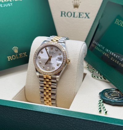 Rolex Datejust 31 New 2025 Silver Diamond Dial Diamond Bezel Two Tone Yellow Gold Jubilee
