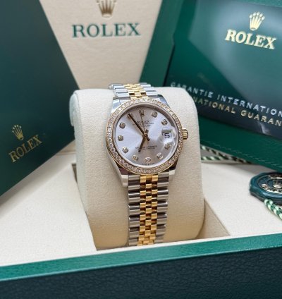 Rolex Datejust 31 New 2025 Silver Diamond Dial Diamond Bezel Two Tone Yellow Gold Jubilee