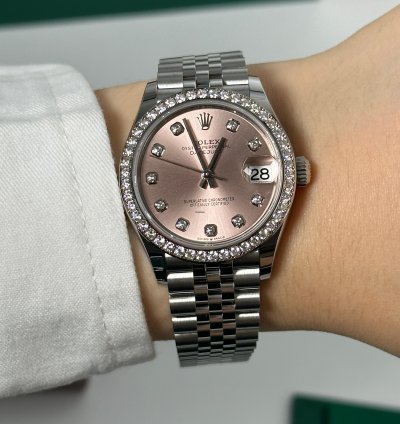 Rolex Datejust 31 Pink Diamond Dial Diamond Bezel Jubilee