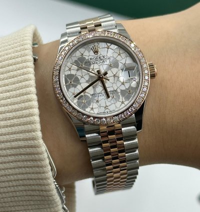 Rolex Datejust 31 Silver Flower Diamond Bezel Jubilee
