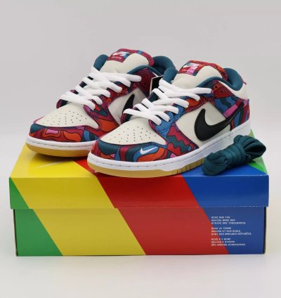 Nike Sb Dunk Low Pro Parra Abstract Art Fire Pink Gym Red Mocha Blue