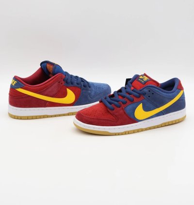 Nike Sb Dunk Low Barcelona Red Wine Navy Blue Yellow Burgundy