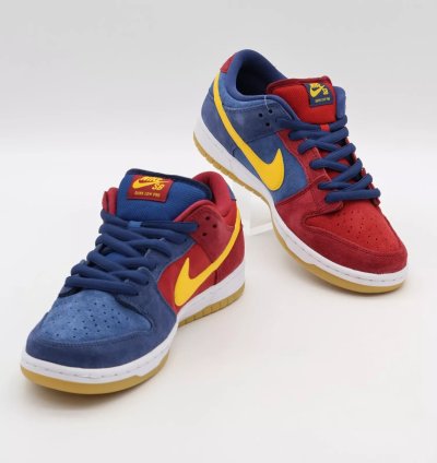Nike Sb Dunk Low Barcelona Red Wine Navy Blue Yellow Burgundy