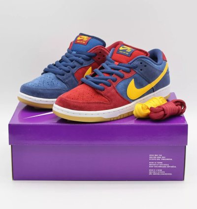 Nike Sb Dunk Low Barcelona Red Wine Navy Blue Yellow Burgundy