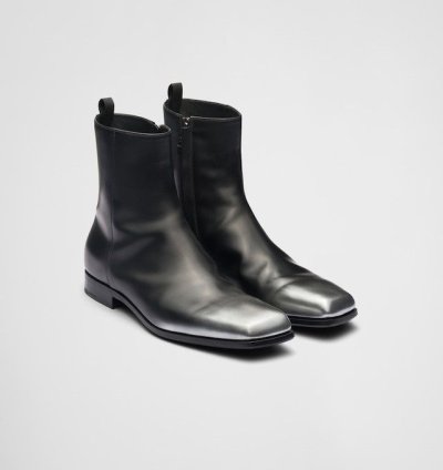 Prada 1650 Black And Silver Nuanced Leather Boot