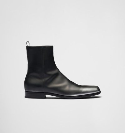 Prada 1650 Black And Silver Nuanced Leather Boot
