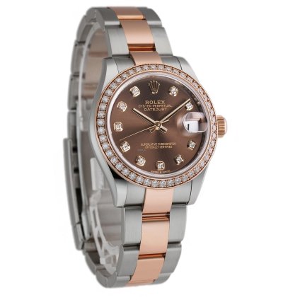 Rolex Datejust 31mm Steel Everose Gold Diamond Bezel Chocolate Diamond Dial Oyster