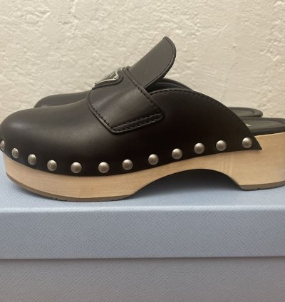 Prada 45mm Leather Logo Clogs
