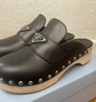 Prada 45mm Leather Logo Clogs