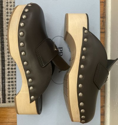 Prada 45mm Leather Logo Clogs