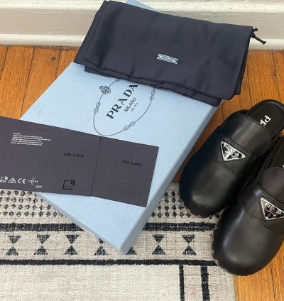 Prada 45mm Leather Logo Clogs